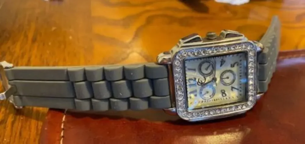 Women's Charming Charlie Watch Silver Tone with Gray Poly Band, MOP Face